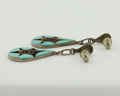 Zuni Dangle Earrings 925 Silver Natural Turquoise Native American Artist C.80's