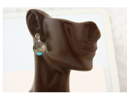 Navajo Dangle Earrings 925 Silver Natural Turquoise Native American Artist C80s