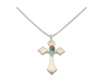 Navajo Cross Necklace Sterling Silver Authentic Natural Gemstones Signed M