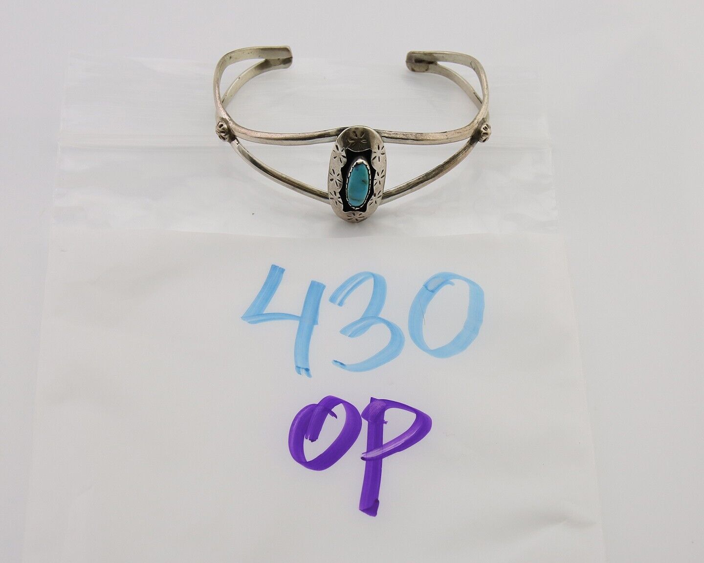 Navajo Hand Stamped Cuff Bracelet Turquoise 925 Silver Native American Artist