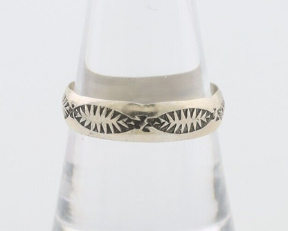 Navajo Hand Stamped Band 925 Silver 5.0 mm Signed Larry Chavez Size 8.35 C.80's