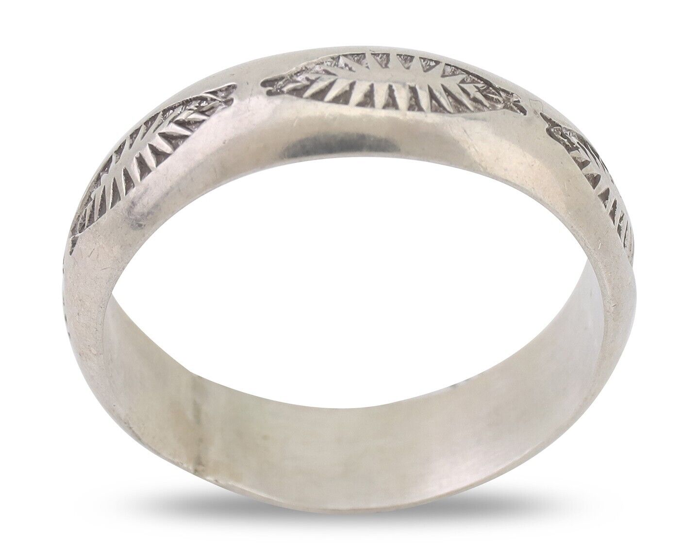 Navajo Hand Stamped Band 925 Silver 6.0 mm Signed Larry Chavez Size 10.5 C.80's