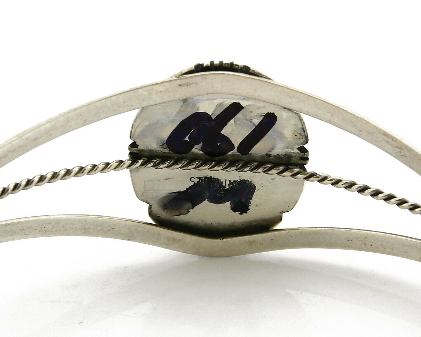 Navajo Bracelet .925 Silver Tiger Eye Sapphire Signed Sapphire Signed Sarah Chee