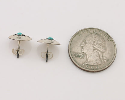 Navajo Handmade Earrings 925 Silver Natural Turquoise Native Artist C.80's