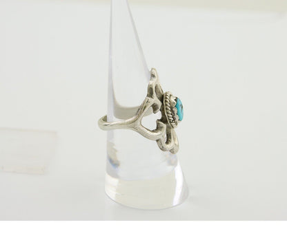 Navajo Sand Cast Ring 925 Silver Sleeping Beauty Turquoise Artist C.80's