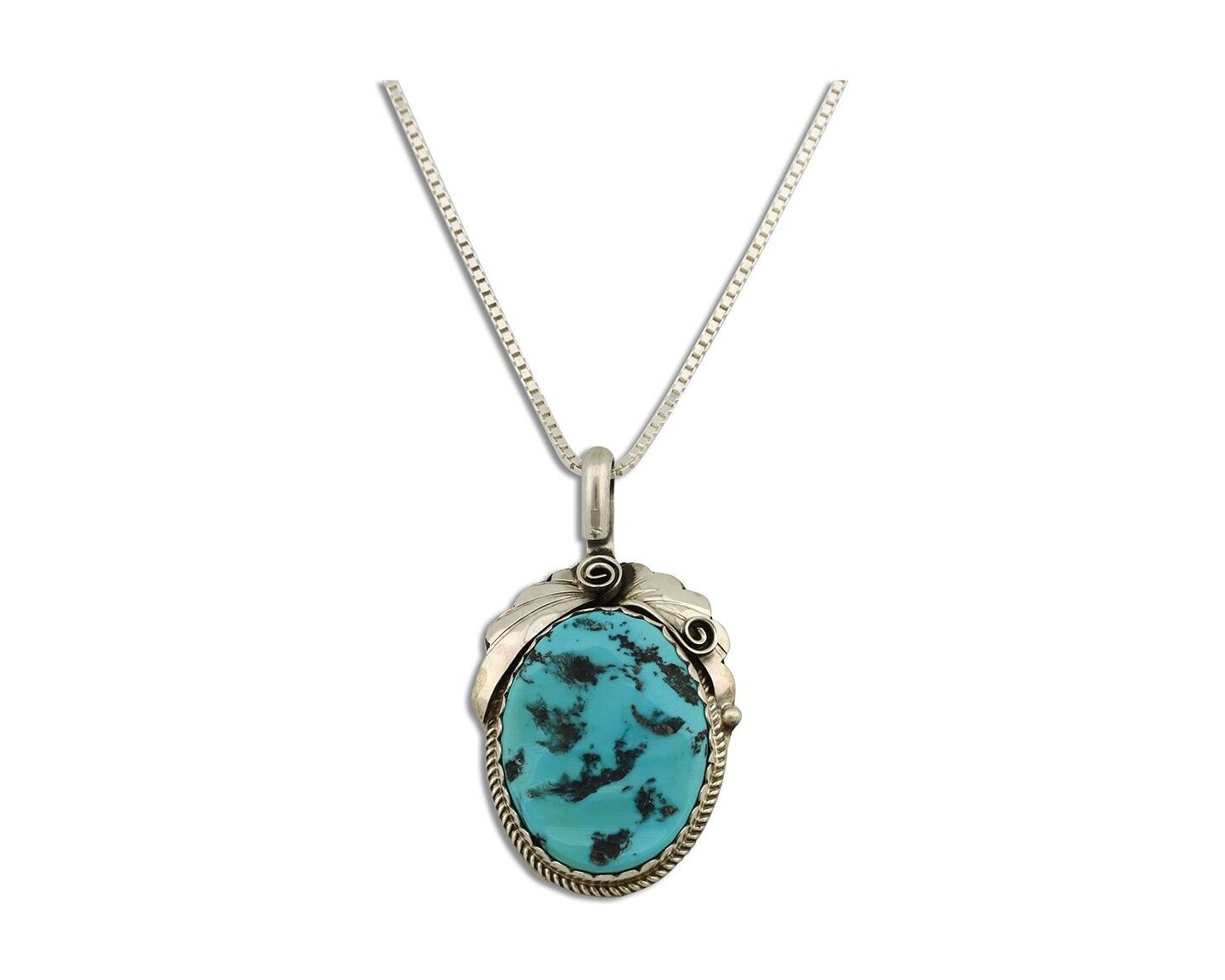 Navajo Necklace Pendant 925 Silver Turquoise Signed Justin Morris C80s
