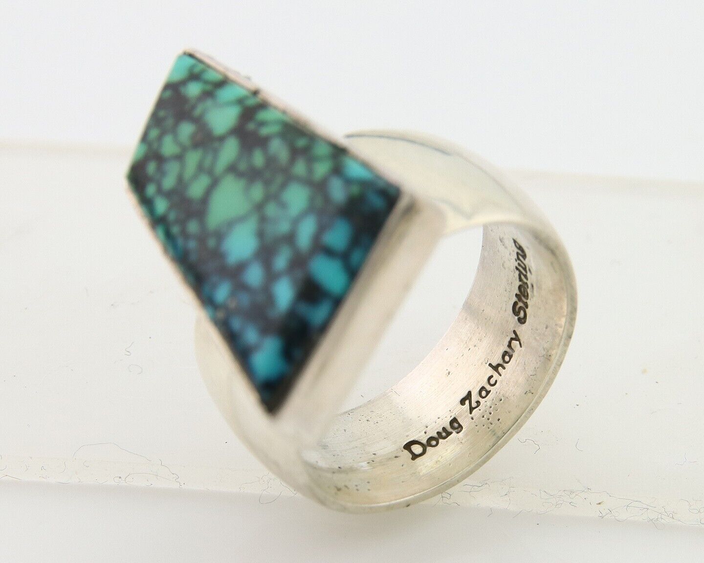 Navajo Ring .925 Sterling Blue Turquoise Artist Signed Doug Zachary C.80's