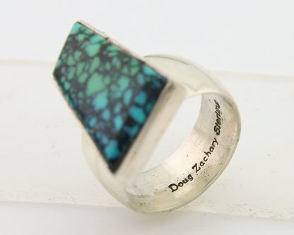 Navajo Ring .925 Sterling Blue Turquoise Artist Signed Doug Zachary C.80's