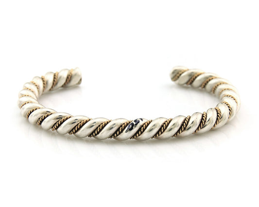 Navajo Twist Cuff Bracelet Sterling Silver Gold Authentic Vintage Native Artist
