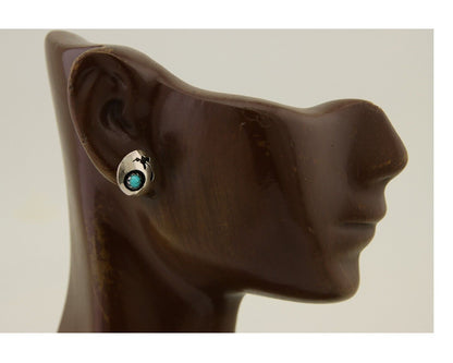 Navajo Handmade Earrings 925 Silver Turquoise Native American Artist C.80's