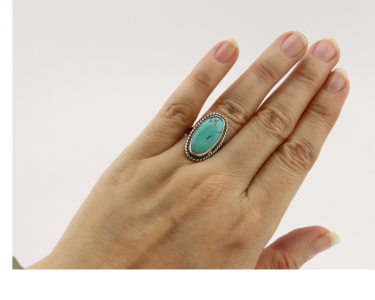 Navajo Ring 925 Silver Kingman Turquoise Artist Signed M Montoya C.80's