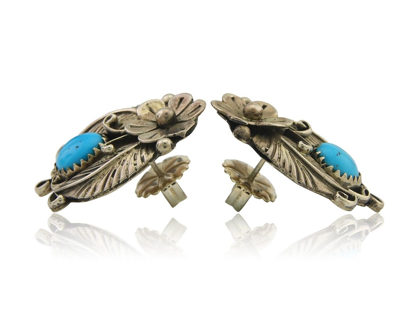Navajo Earrings 925 Silver Natural Turquoise Artist Signed A C.80's