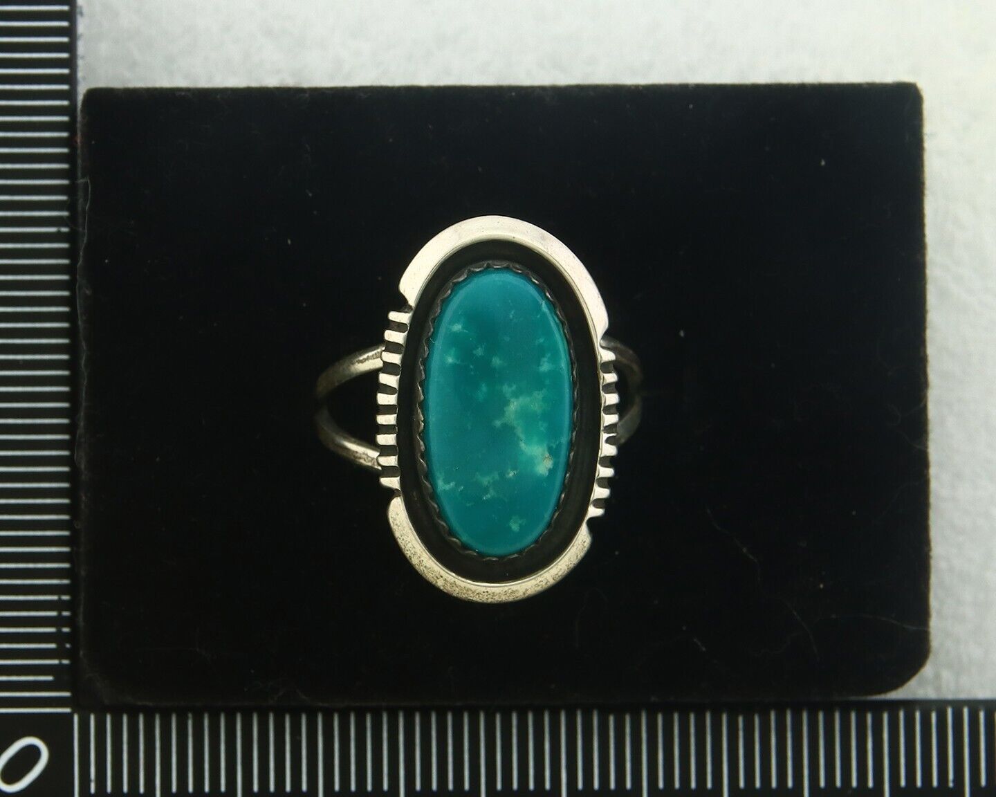 Navajo Ring 925 Sterling Natural Blue Turquoise Native Artist C.80's Size 8.0
