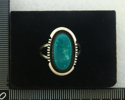 Navajo Ring 925 Sterling Natural Blue Turquoise Native Artist C.80's Size 8.0