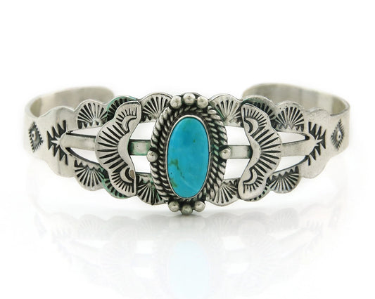 Navajo Cuff Bracelet Sterling Silver Turquoise Handmade Vintage Native Artist