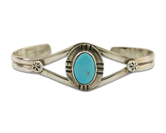 Navajo Cuff Bracelet 925 Silver Turquoise Native American Artist Handmade C.80's