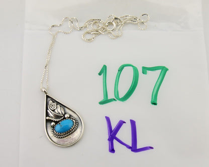 Navajo Necklace 925 Silver Natural Blue Turquoise Artist Signed JASON BAHE C.80s
