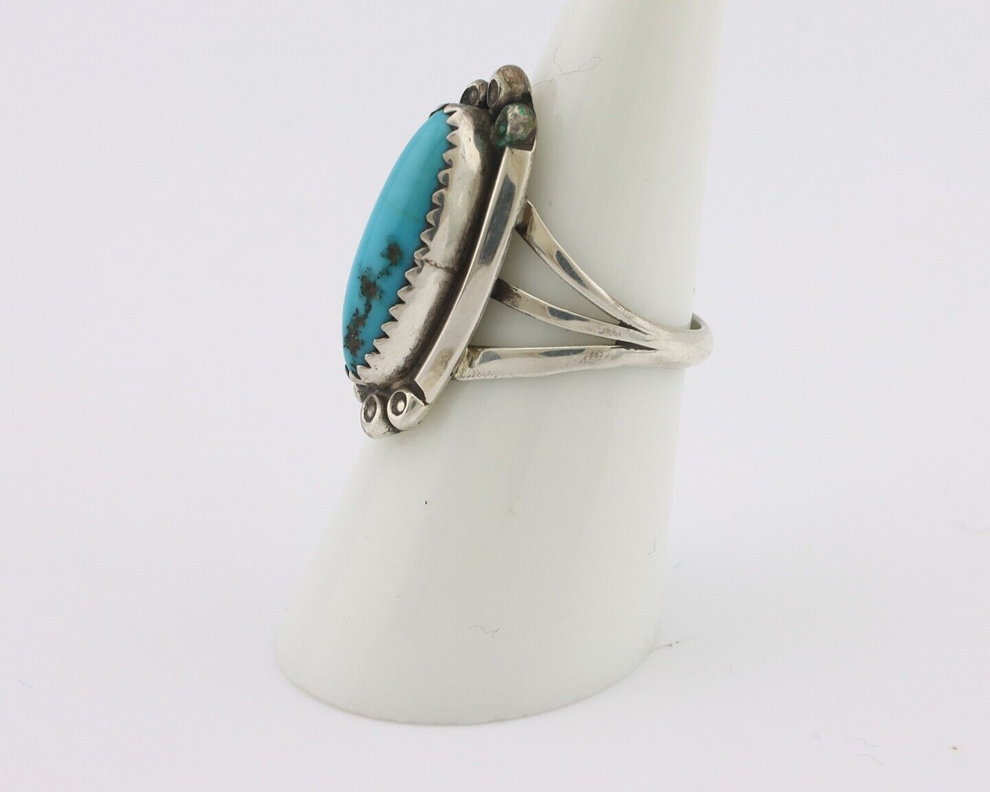 Navajo Ring .925 Silver Sleeping Beauty Turquoise Signed SkyStone Creations C80s