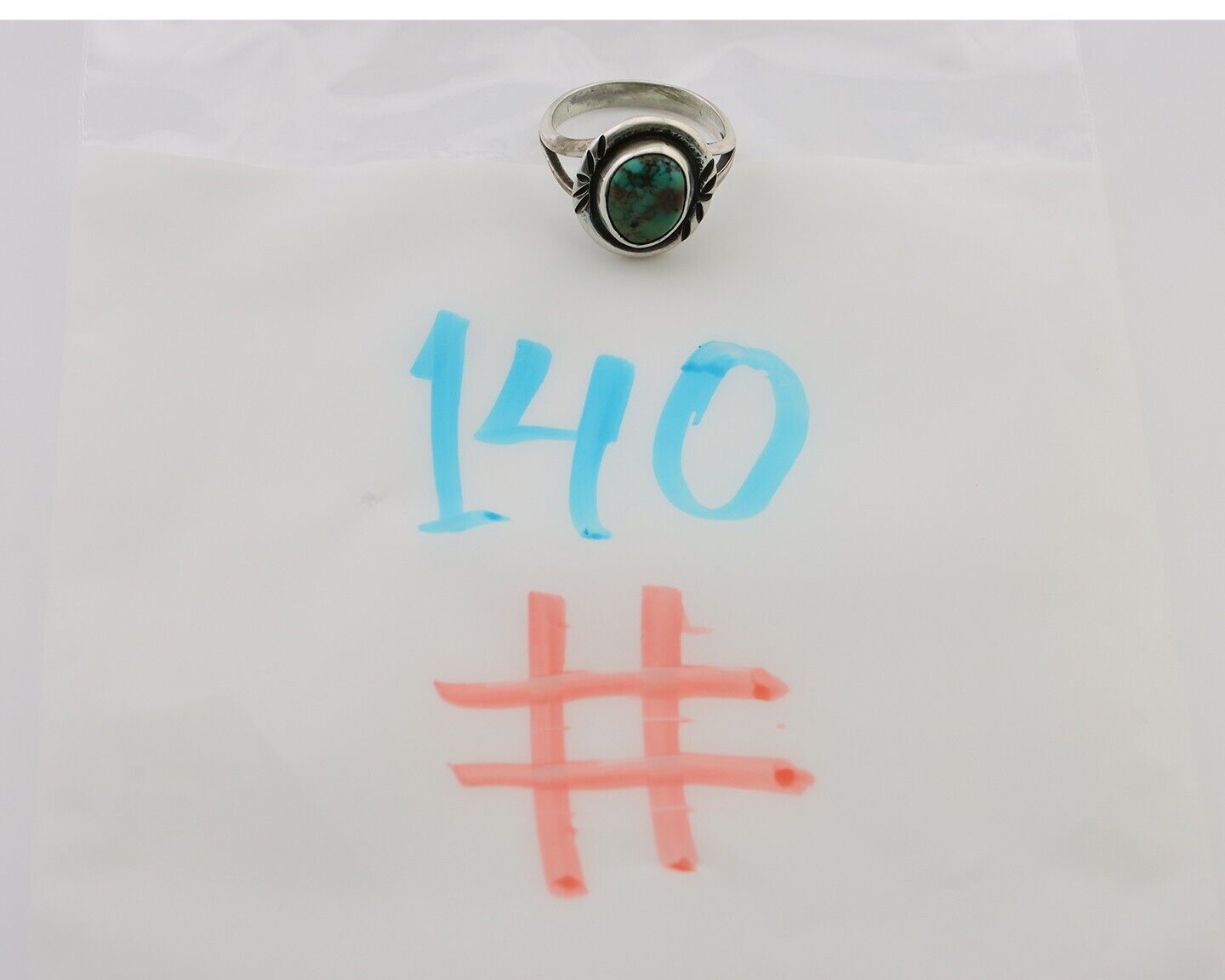 Navajo Ring 925 Silver Kingman Turquoise Native American Artist C.80's