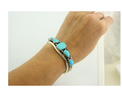 Navajo Bracelet 925 Silver Turquoise Cuff Artist Signed IDA M C.80's