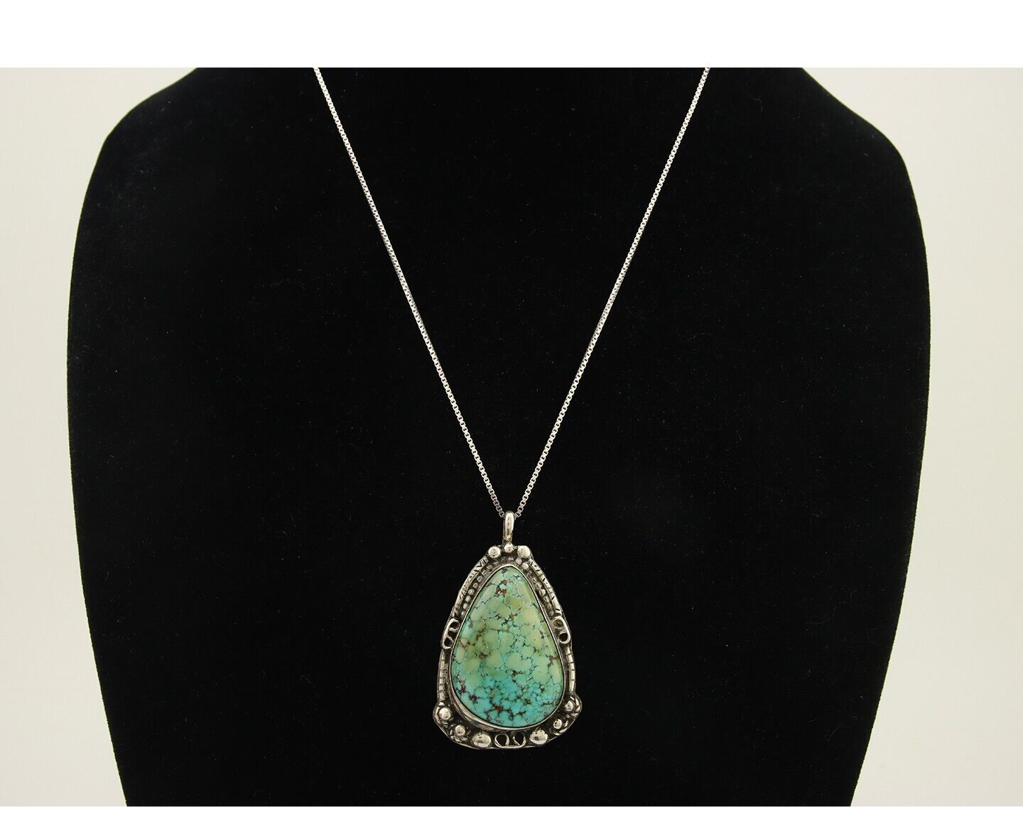 Navajo Necklace 925 Silver Natural Turquoise Artist Signed Jian C.80's