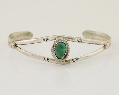 Navajo Hand Stamped Cuff Bracelet Turquoise 925 Silver Native American Artist