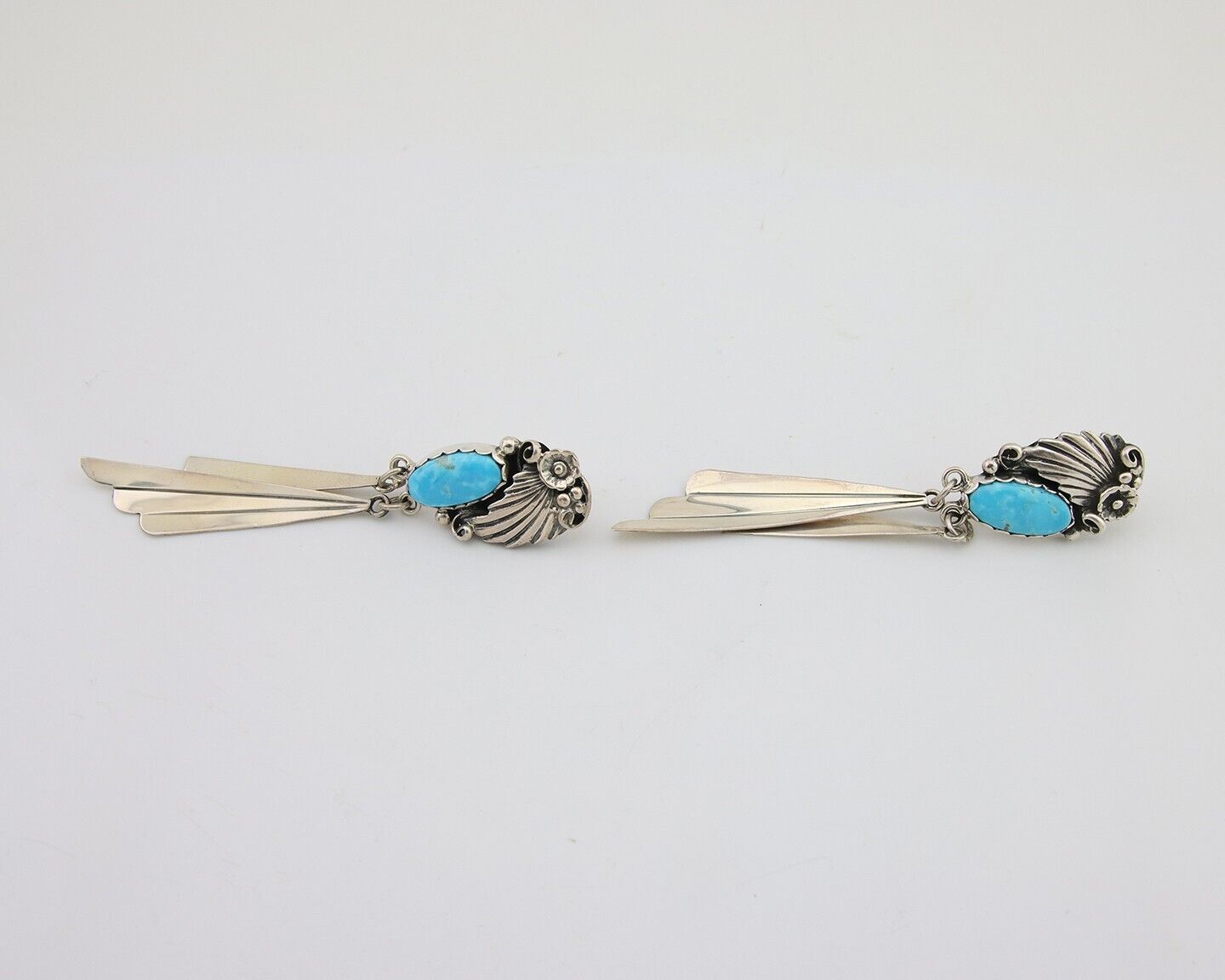 Navajo Dangle Earrings 925 Silver Natural Blue Turquoise Artist Signed M.S. C80s