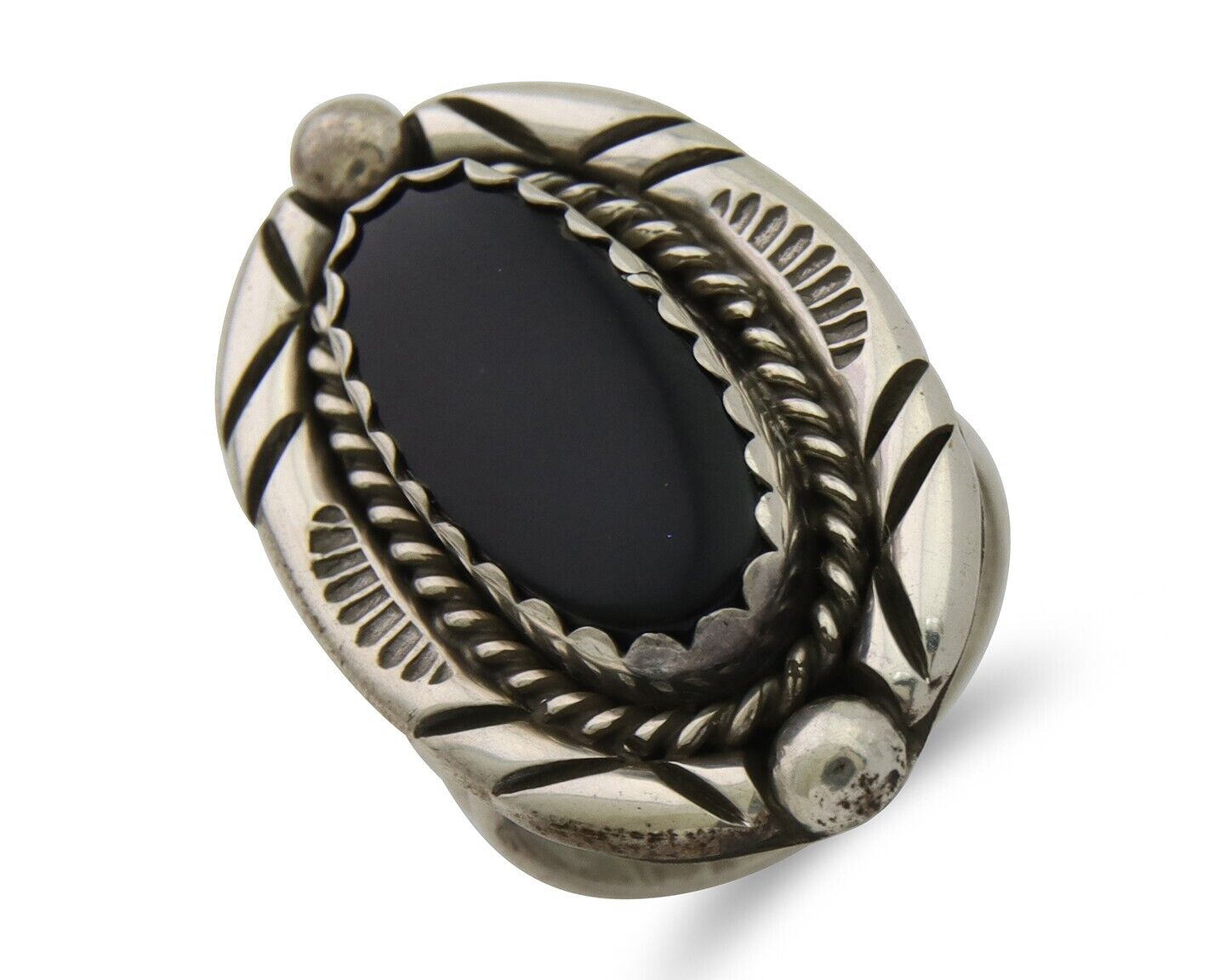 Navajo Ring 925 Silver Black Onyx Artist Signed V & N Edsitty C.80's