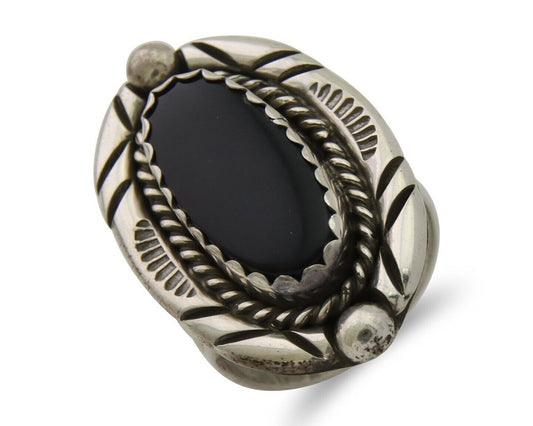 Navajo Ring 925 Silver Black Onyx Artist Signed V & N Edsitty C.80's