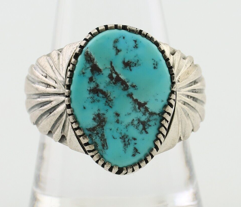 Navajo Ring 925 Silver Blue Sleeping Beauty Turquoise Artist Signed DK C.80's