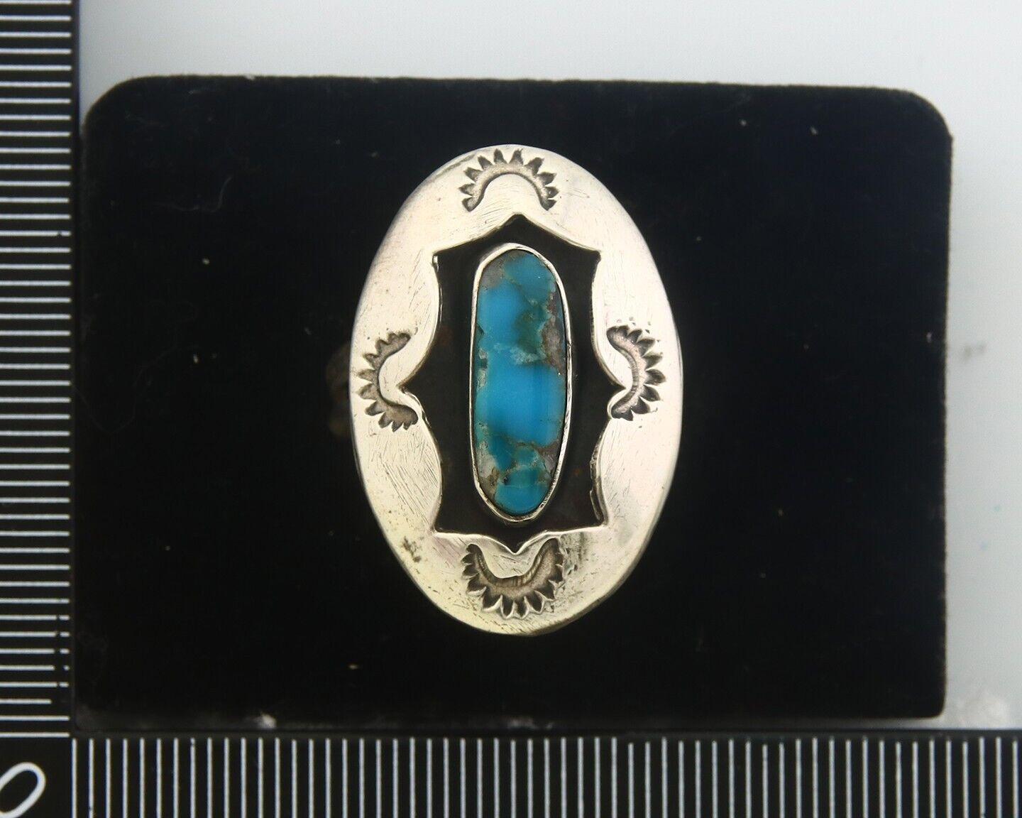 Navajo Ring 925 Sterling Turquoise Handmade Native Artist C.80's Size 8.5