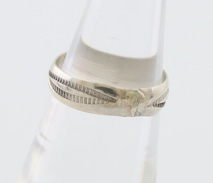 Navajo Hand Stamped Band 925 Silver 5.0 mm Signed Larry Chavez Size 6.0 C.80's