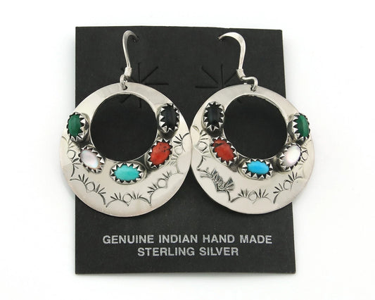 Navajo Dangle Earrings Sterling Silver Natural Gemstones Vintage Handmade