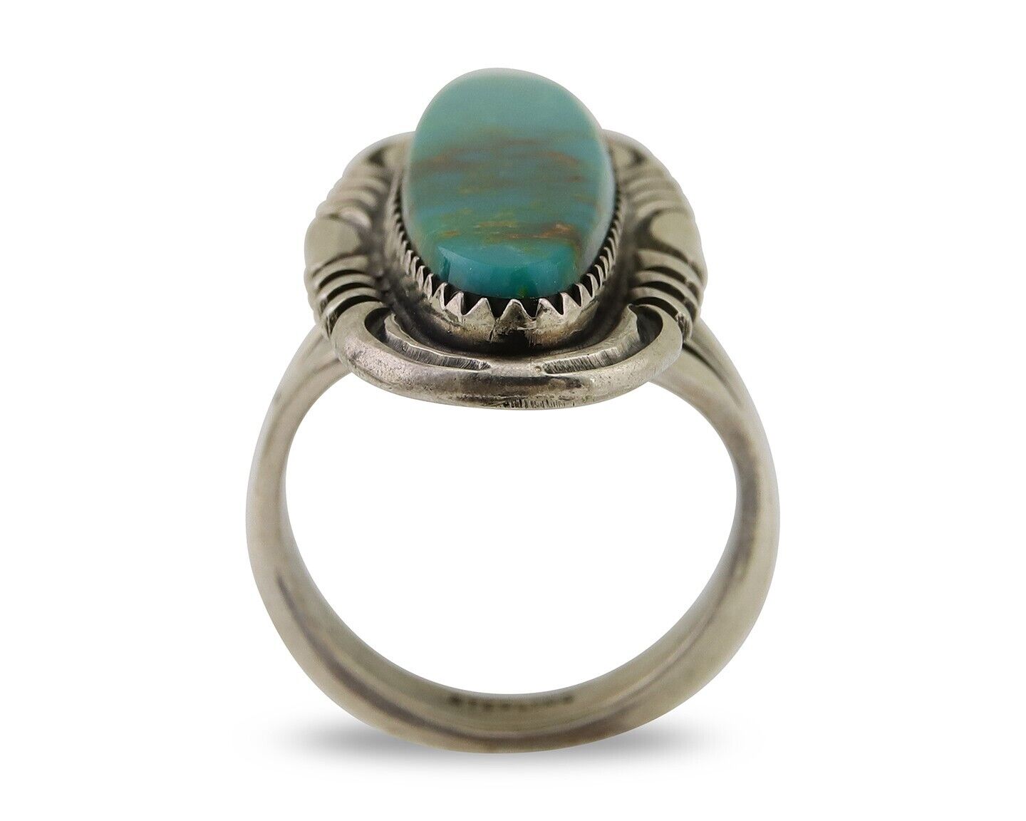 Navajo Hand Stamped Ring 925 Silver Turquoise Native Artist Begay C.80's