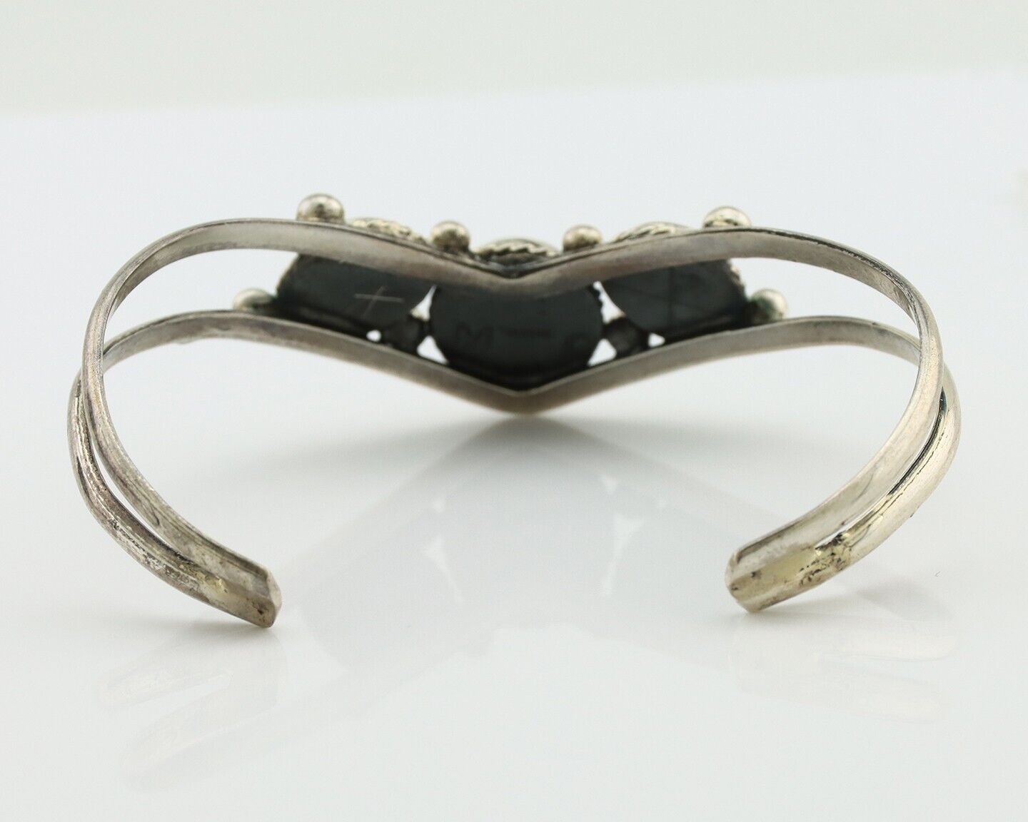 Navajo Bracelet 925 Silver Natural Green Turquoise Artist Signed MC C.80's