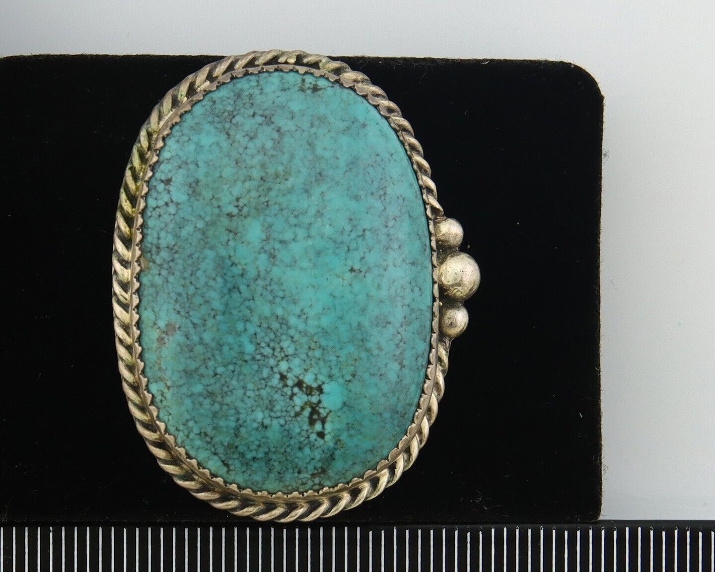 Navajo Ring 925 Sterling Spiderweb Blue Turquoise Native Artist C.80's Size 9.0