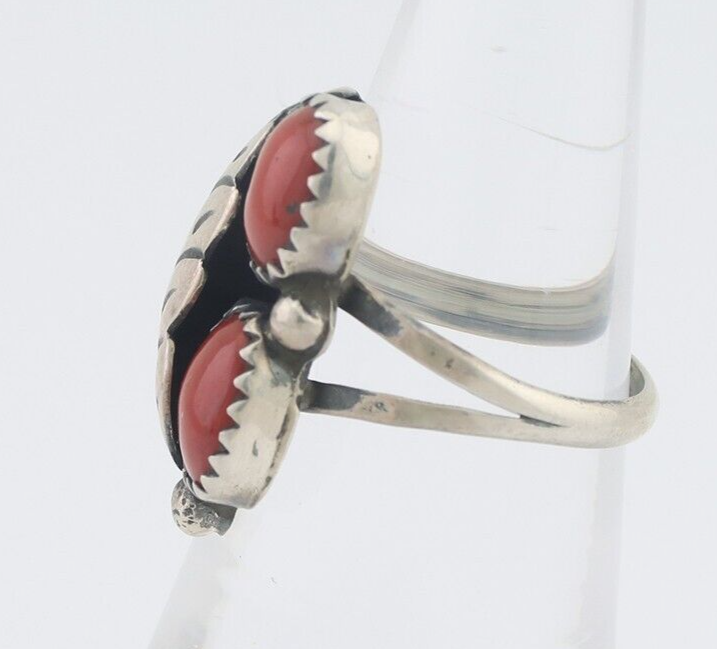 Navajo Handmade Ring 925 Silver Natural Mediterranean Coral Signed 88 C.80's