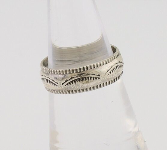 Navajo Hand Stamped Band 925 Silver 6.0 mm Native Artist Size 5.75 C.80's