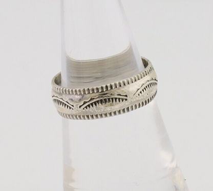 Navajo Hand Stamped Band 925 Silver 6.0 mm Native Artist Size 5.75 C.80's