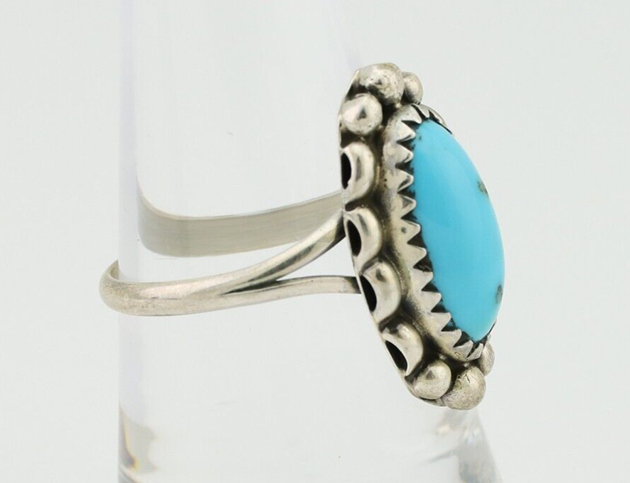 Navajo Ring 925 Silver Sleeping Beauty Turquoise Artist Signed SC C.80's