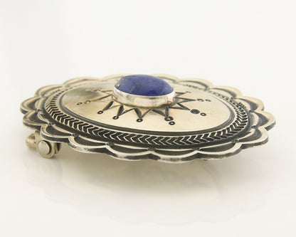 Navajo Belt Buckle 925 Sterling Silver Artist Lapis Signed Lloyd Nelson C.80's