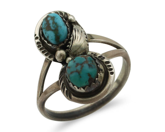 Navajo Ring 925 Silver Natural AAA Blue Spiderweb Turquoise Tom Willeto C.80's