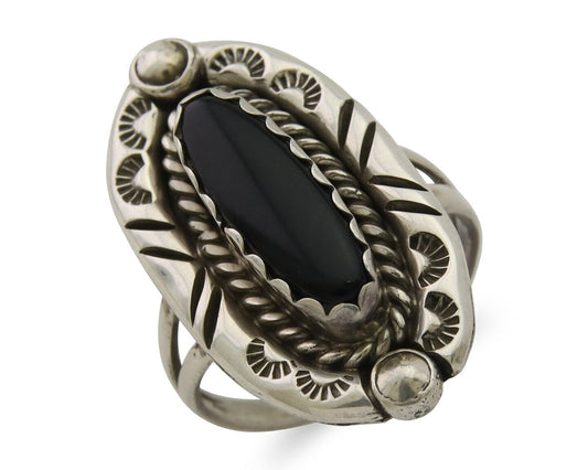 Navajo Ring 925 Silver Black Onyx Artist Signed V & N Edsitty C.80's