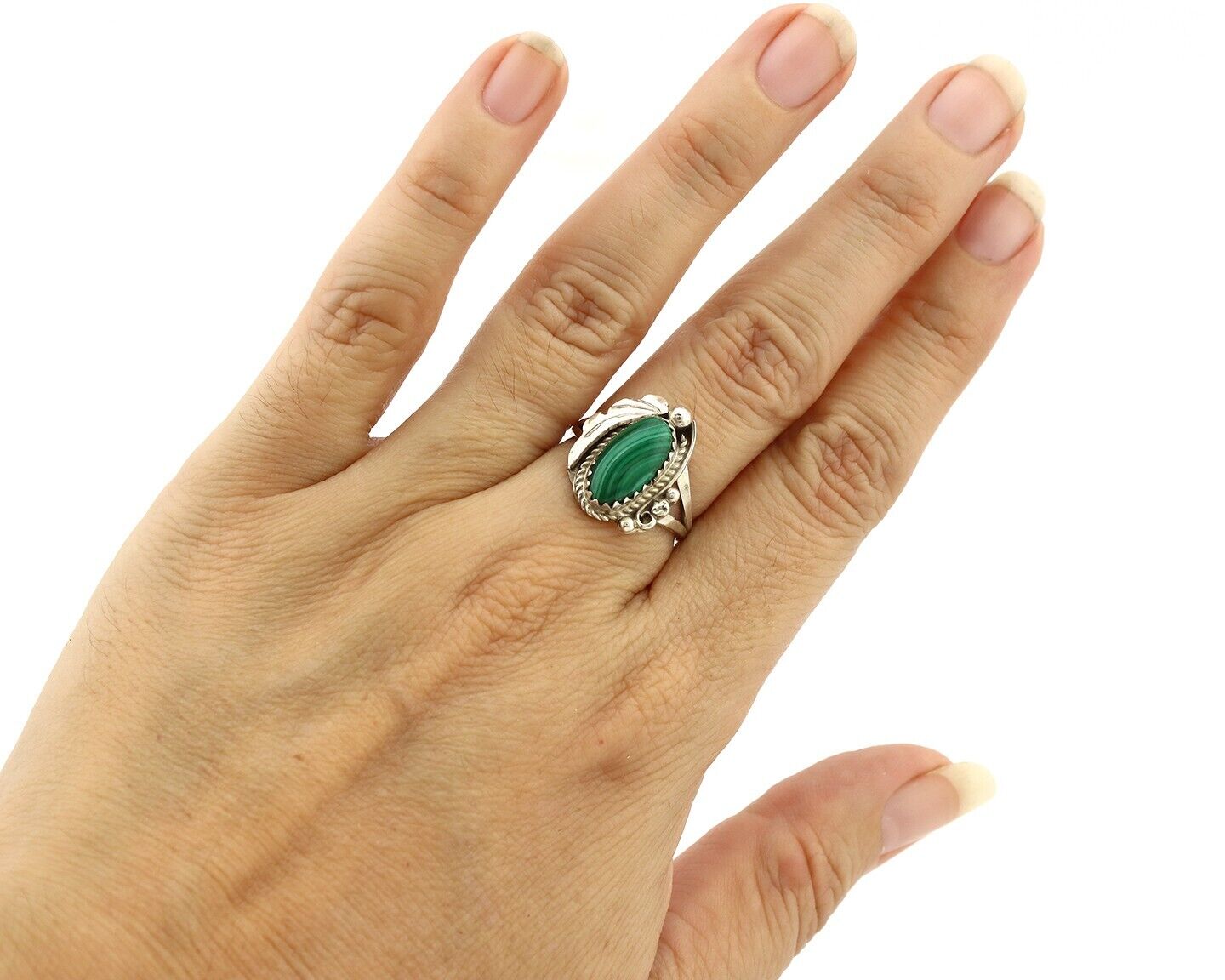 Navajo Ring 925 Silver Natural Mined Malachite Artist Signed Justin Morris C.80s