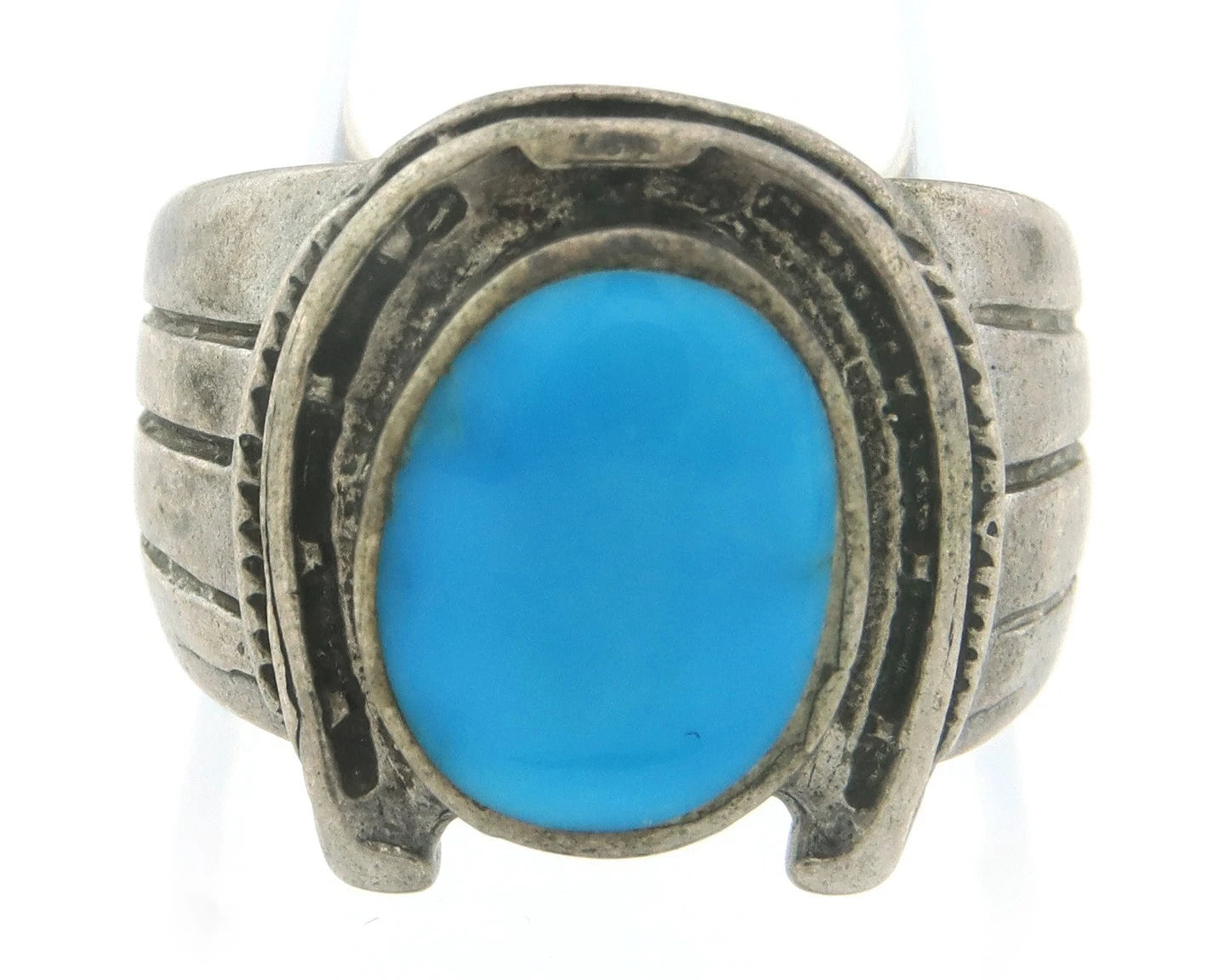 Navajo Horse Shoe Ring Sterling Silver Natural Turquoise Size 7.25