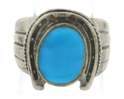 Navajo Horse Shoe Ring Sterling Silver Natural Turquoise Size 7.25