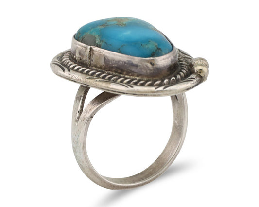 Navajo Ring 925 Silver Natural Blue Turquoise Native American Artist C.80's