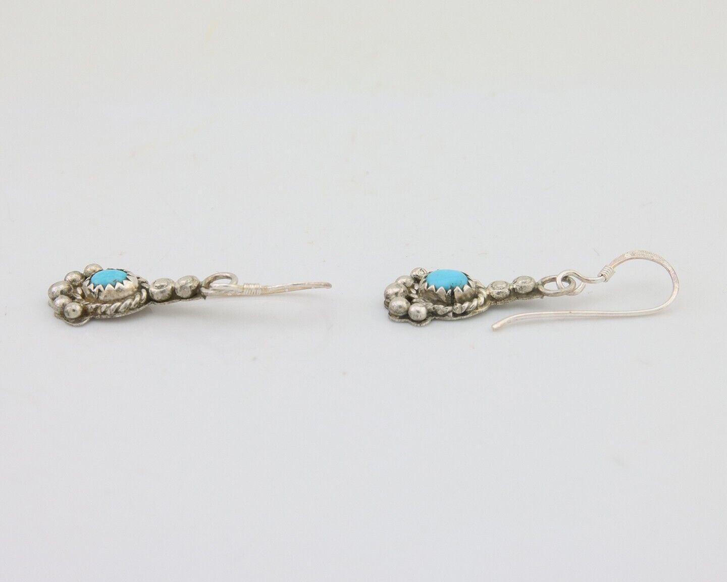 Navajo Earrings 925 Silver Blue Turquoise Artist Signed DB C.80's