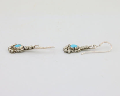 Navajo Earrings 925 Silver Blue Turquoise Artist Signed DB C.80's