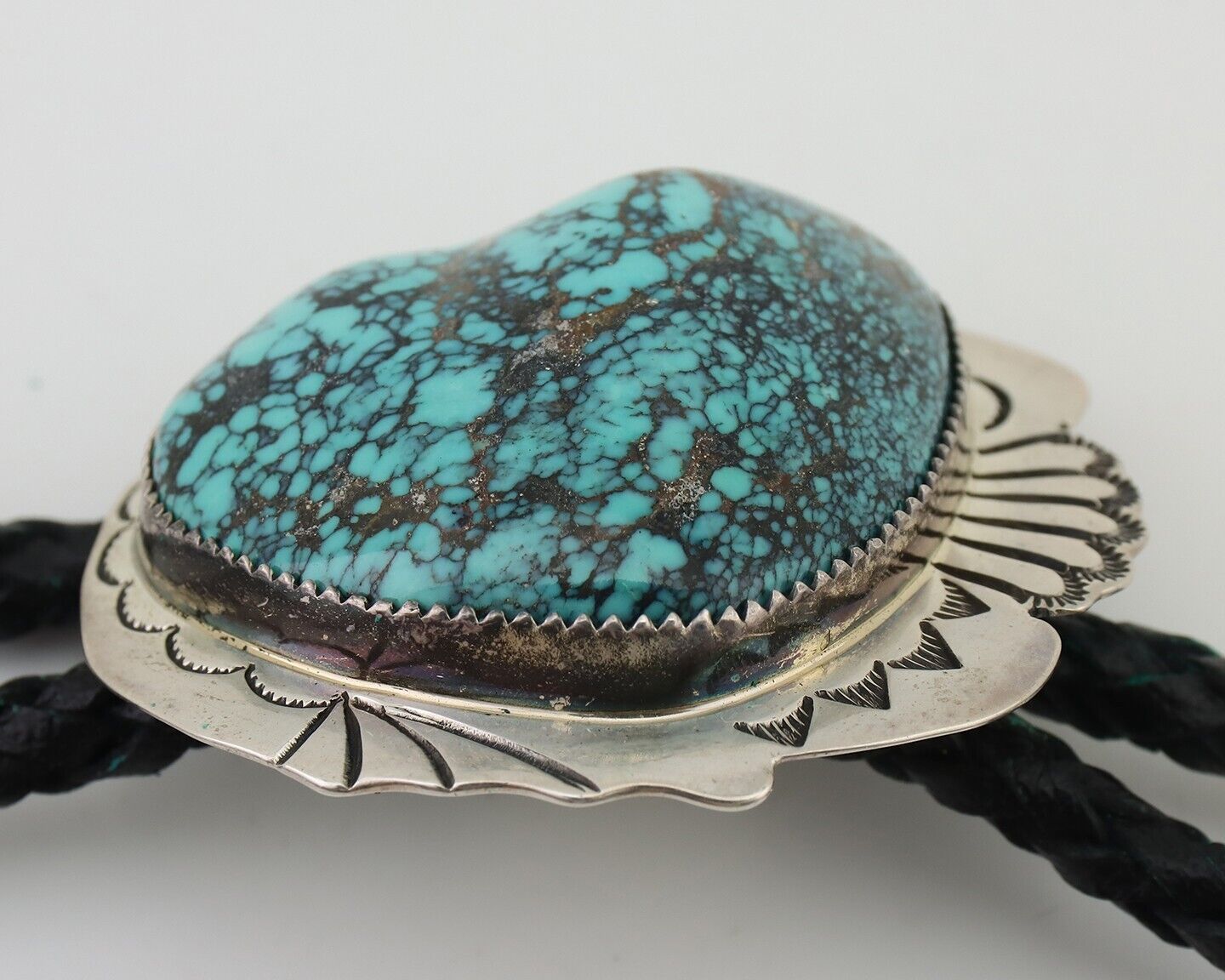 Navajo Bolo Tie 925 Silver Turquoise Artist Signed Tom Willeto C.80's